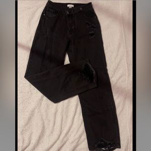 Forever 21 crisscross high rise straight jeans with some distressing.